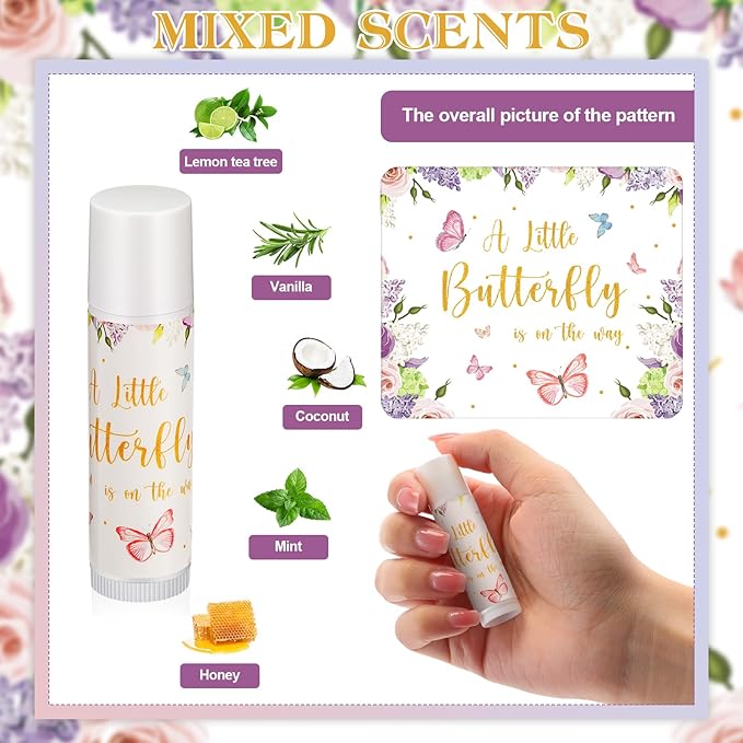 Fumete 50 Pack Butterfly Baby Shower Party Gifts Favors Bulk Lip Balms for Guests Boys Girls Neutral Gender Reveal Favors for Baby Shower Prizes Souvenirs Bags Stuffer Classroom Prizes-Velvo Beauty
