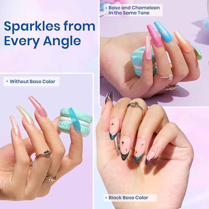 Beetles Glitter Gel Nail Polish Set, Pastel Pink Purple Blue 6 Colors Nebula Halo Chameleon Gel Polish Soak Off Uv Nail Lamp Gifts for Women-Velvo Beauty