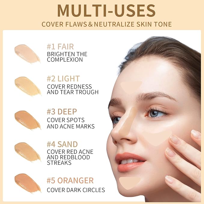 5 In 1 Multi-Use Correcting Concealer Palette,Waterproof Long Lasting Contour Palette,Professional Creamy Concealer Kit for Women,Easy to Create Full Coverage and Natural Finish.#2-Velvo Beauty