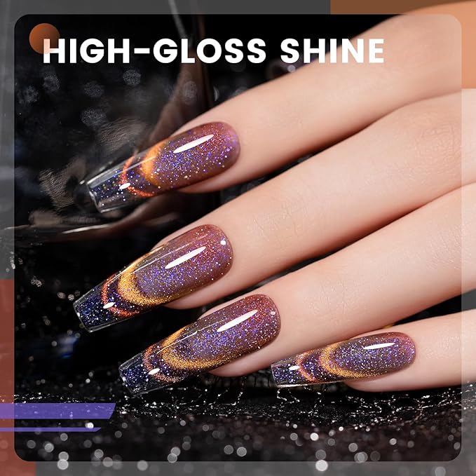 RARJSM 9D Chameleon Glass Cat Eye Gel Nail Polish Set 6Pcs Pink Purple Blue Green Yellow Multi Color Cateye Galaxy Shimmer Gradient Effect with Magnetic Stick UV LED Curing Require Home Salon-Velvo Beauty