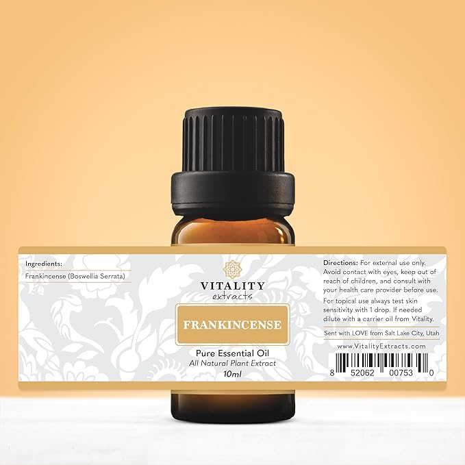 Vitality Extracts Frankincense Essential Oil - 10ml, Boswellia Serrata, Aromatherapy, Skin Care, Natural Calm, Rest & Relaxation, Yoga, Comfort-Velvo Beauty