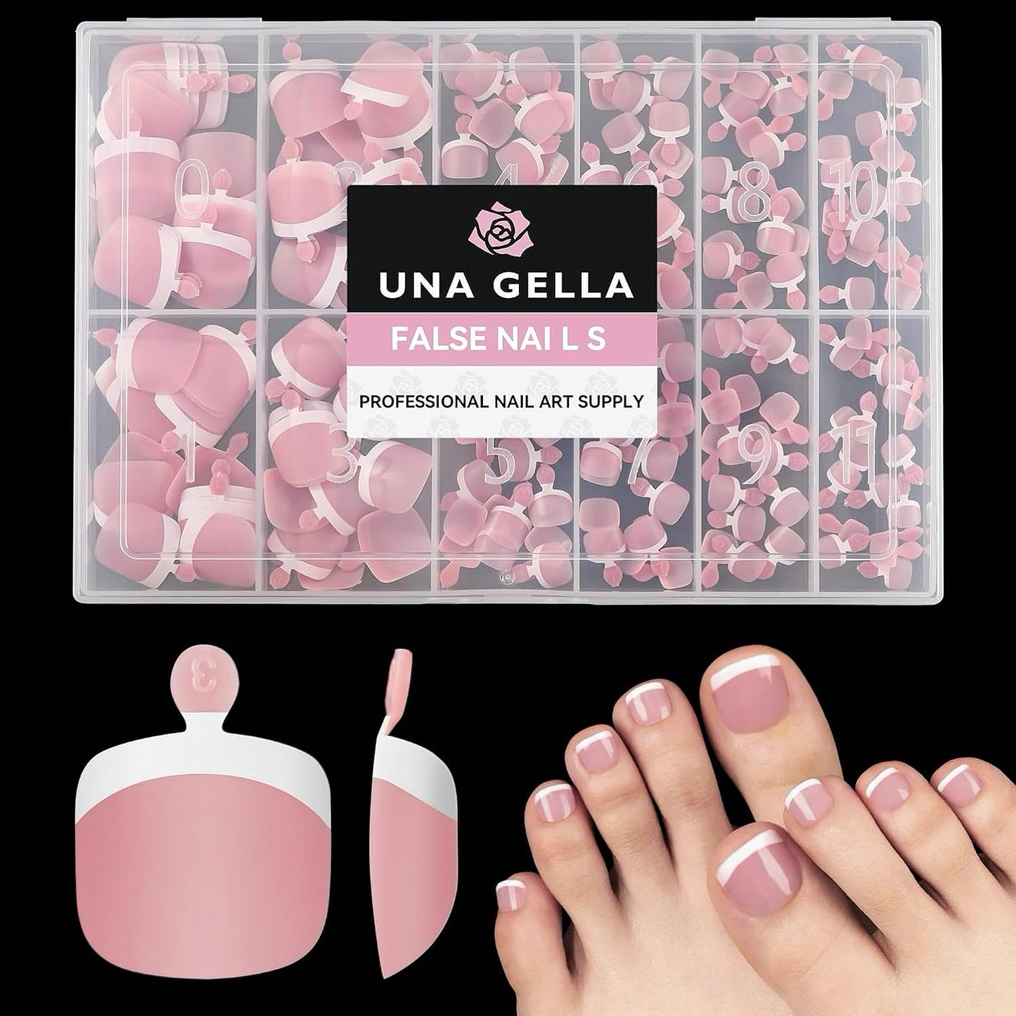 UNA GELLA French Toe Nail Press Ons 312pcs Peach Pink Full Cover Toe Nail Tips Press On Nails Soft Gel Fake Toe Nails Tips Gel Toe Nail Tips Fake Acrylic Toenails for Nail Extensions 12 Sizes-Velvo Beauty