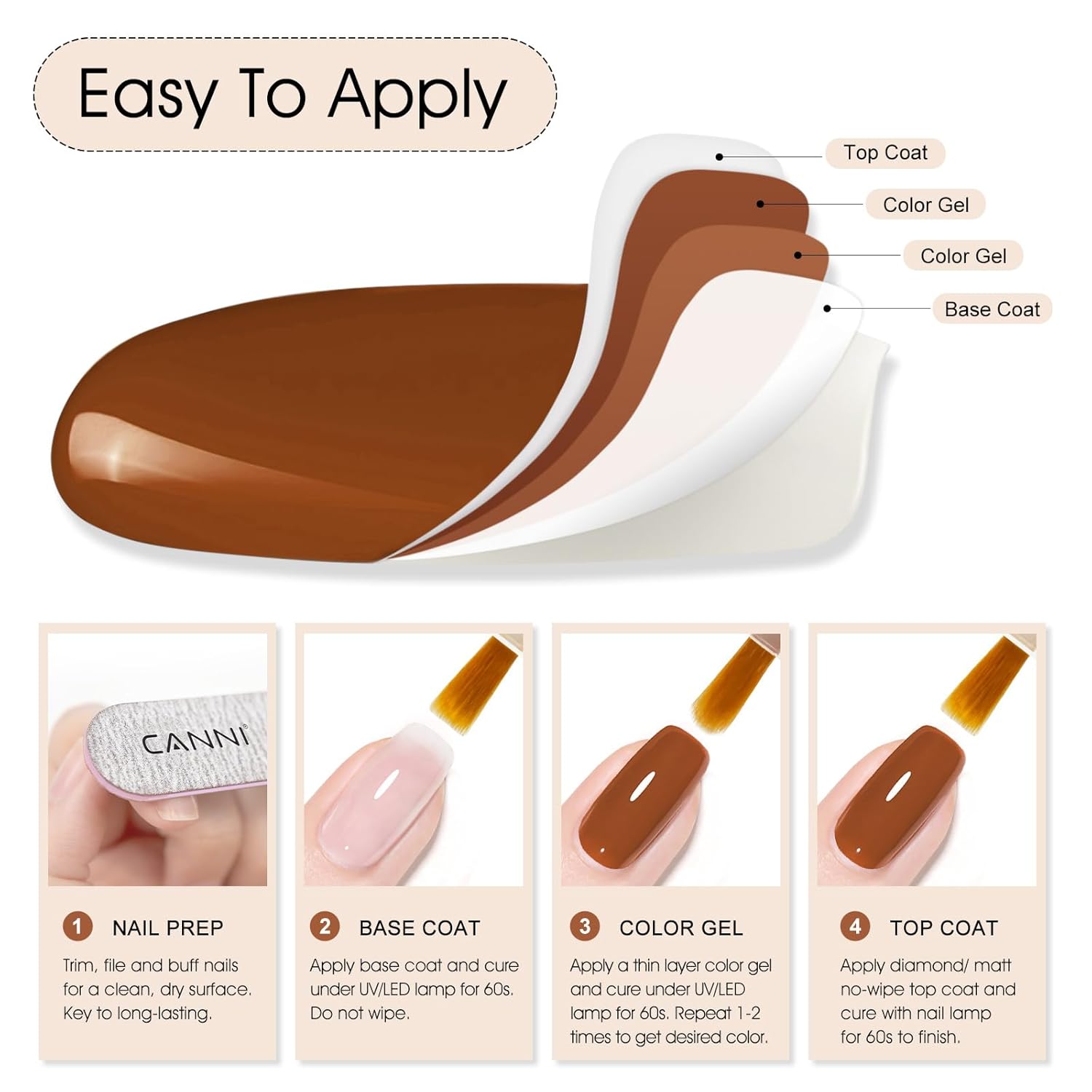 CANNI Brown Gel Nail Polish, 1Pcs Caramel Coffee Brown Color High Gloss Soak Off UV Nail Polish Gel Manicure Salon DIY-Velvo Beauty