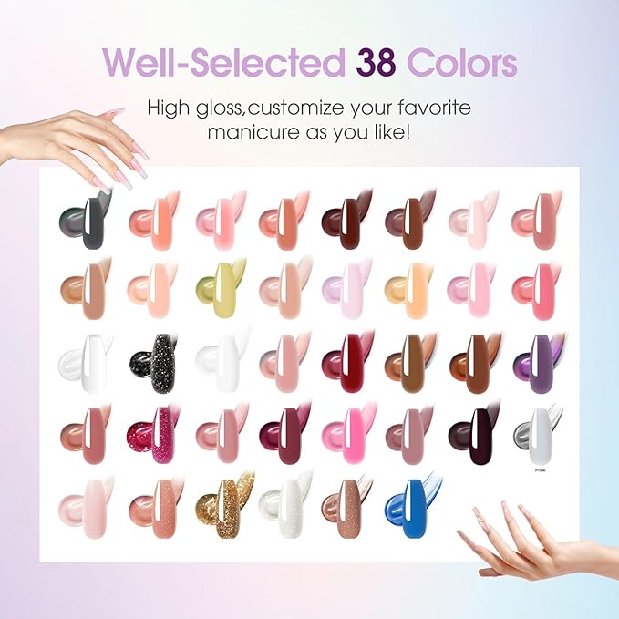ROSALIND 38PCS Poly Nail Gel Kit with Mini Nail Lamp Glitter Brown Poly Extension Gels Kit Nude Pink Poly Gels Set-Velvo Beauty