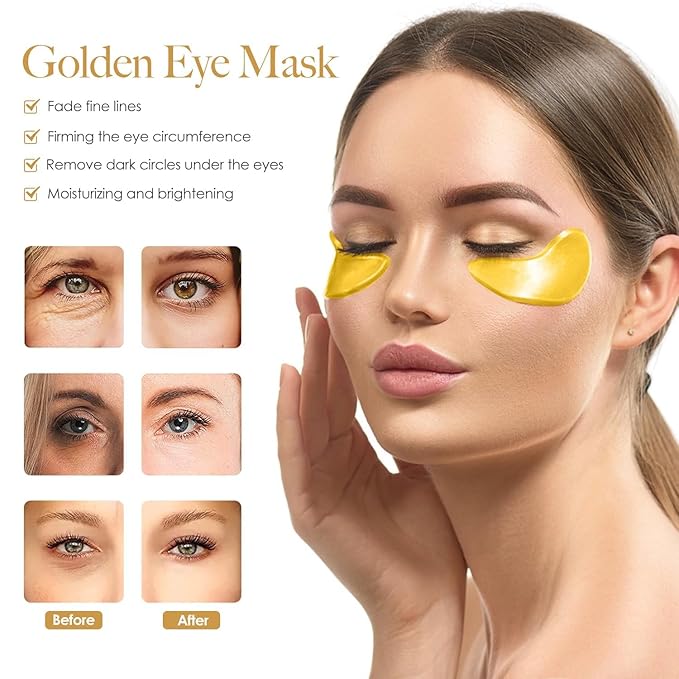 24K GOLD Eye Mask - 60 Pcs Collagen Under Eye Mask,Puffy Eyes and Dark Circles Treatments, Reduce Wrinkles and Fine Lines Undereye (Gold, 1)-Velvo Beauty