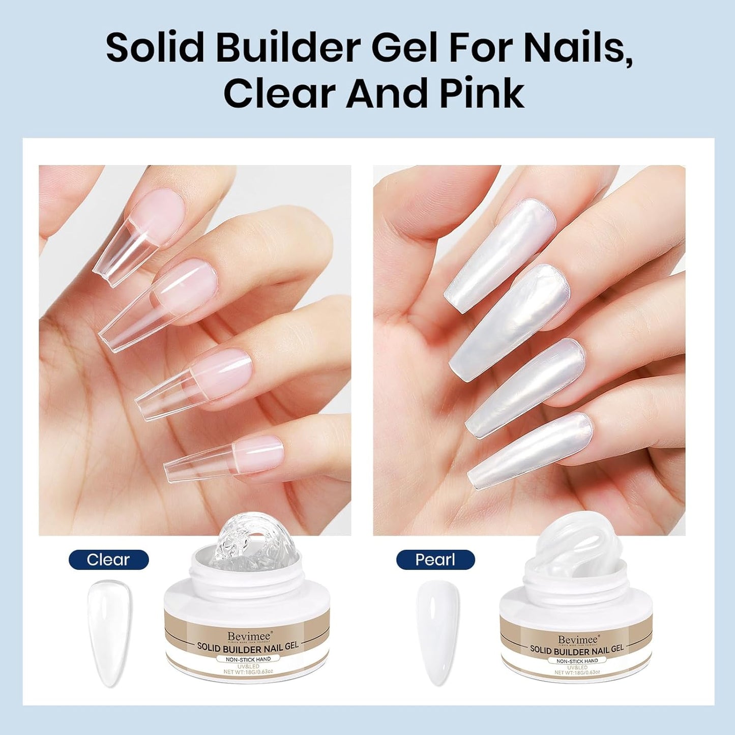 Molding Gel for Nails, Solid Builder Gel for Nails Non-Stick Hand for Modeling Sculpture Nail Extension UV/LED Manicure DIY At Home Clear Pearl White 2PCS-Velvo Beauty