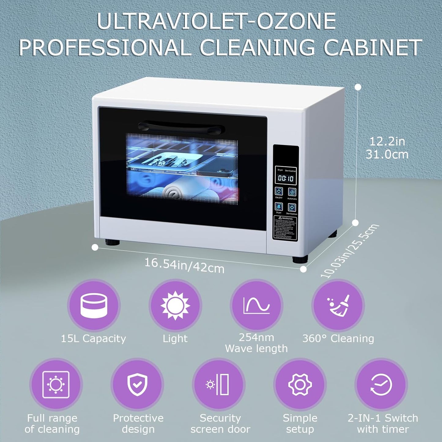 YOTAN 15L Nail Tool Cleaner with Timer Setting, High Capacity Cleaning Cabinet, Multi-Functional Manicure Cleaning Box for Spa Beauty Home Metal Tools, Mobile Phone, Baby Toy, White-Velvo Beauty