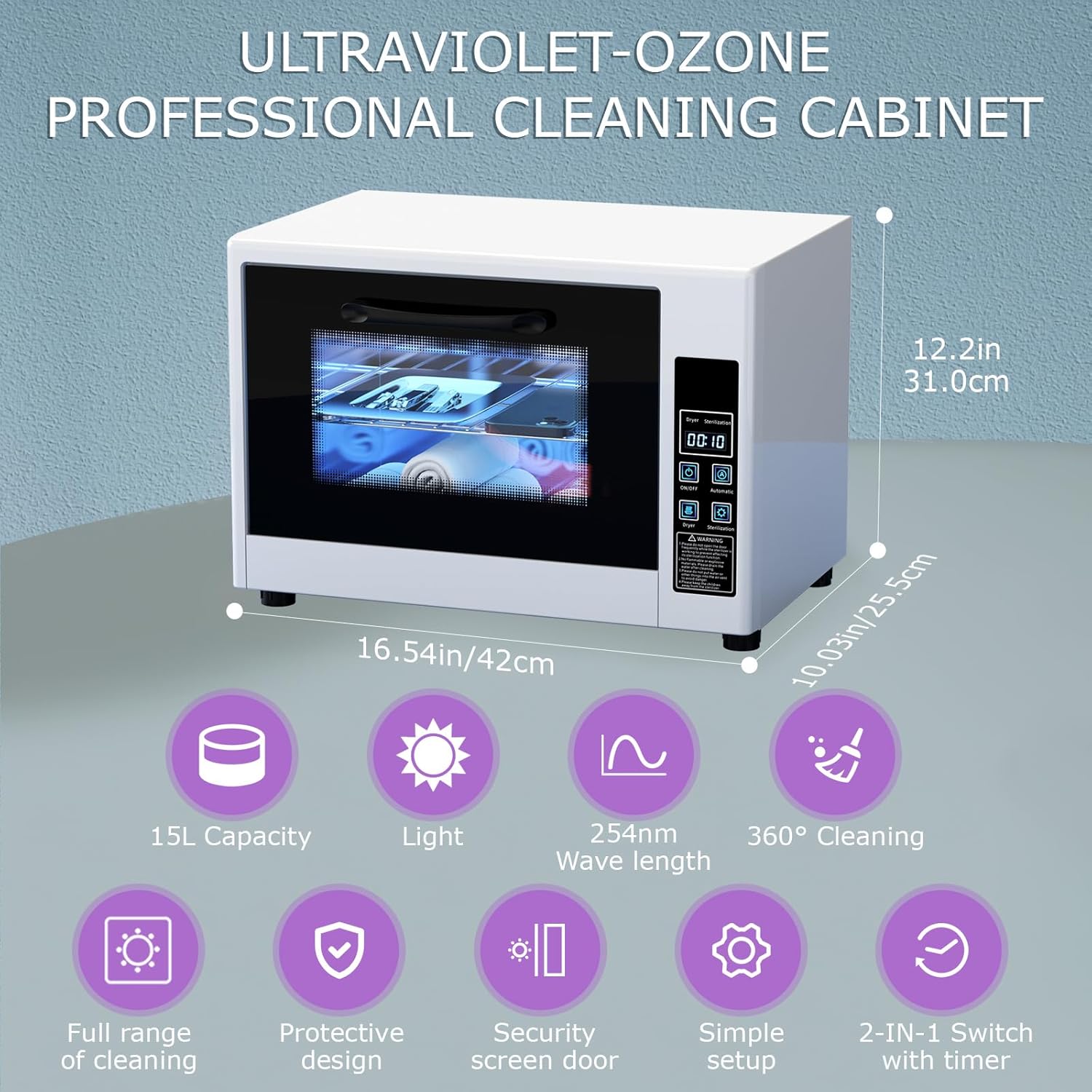 YOTAN 15L Nail Tool Cleaner with Timer Setting, High Capacity Cleaning Cabinet, Multi-Functional Manicure Cleaning Box for Spa Beauty Home Metal Tools, Mobile Phone, Baby Toy, White-Velvo Beauty