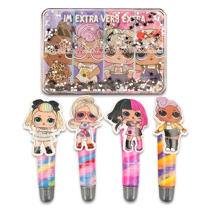 Game Party LOL Surprise Lip Gloss Set - Bundle with 4 LOL Lip Gloss Tubes, a Collectible Cosmetic Case, and More | LOL Doll Lip Gloss-Velvo Beauty