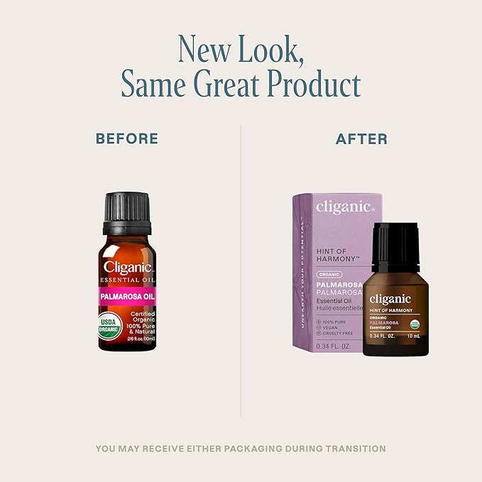 Cliganic Organic Palmarosa Essential Oil, 100% Pure Natural Undiluted (10ml), for Aromatherapy | Non-GMO Verified (Packaging May Vary)-Velvo Beauty