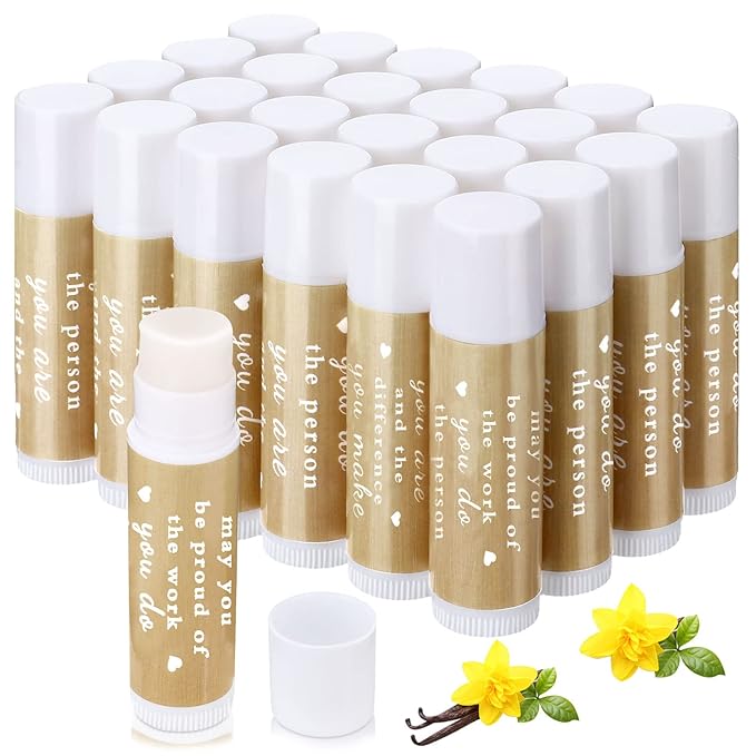 Demissle Thank You Gifts for Coworker Lip Balm Bulk Set Inspirational Appreciation Gifts Leaving Farewell Gifts Vanilla Ingredients Lips Care Products for Friends Teacher Worker Employee (24 Pcs)-Velvo Beauty