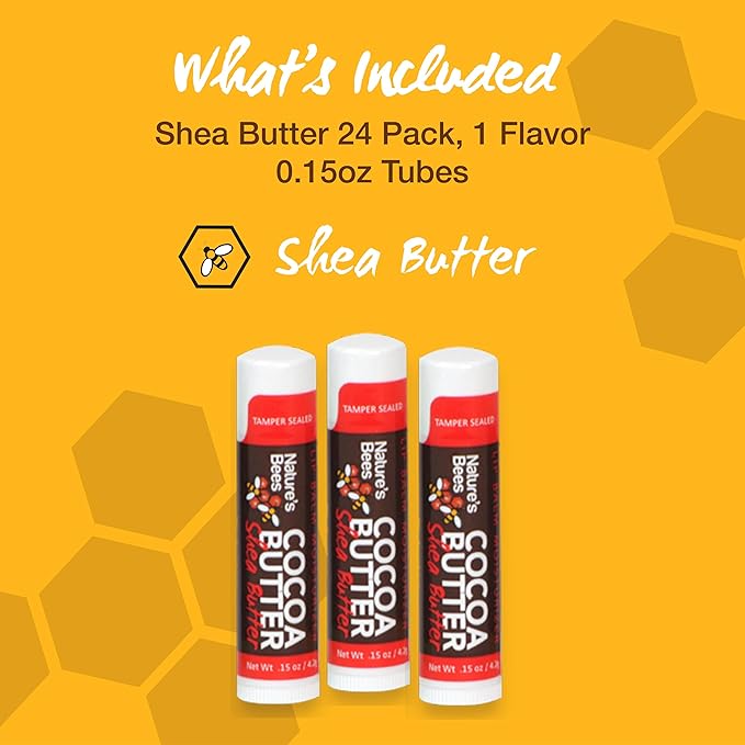Nature's Bees - Cocoa Butter Lip Balm Moisturizer - Shea Butter Flavor 24 Pack - Hydrating Lip Balm - Made w/Coconut Oil, Beeswax, Vitamin E, Aloe - Made in USA - Beauty & Lip Care - 0.15oz (4.2g)-Velvo Beauty