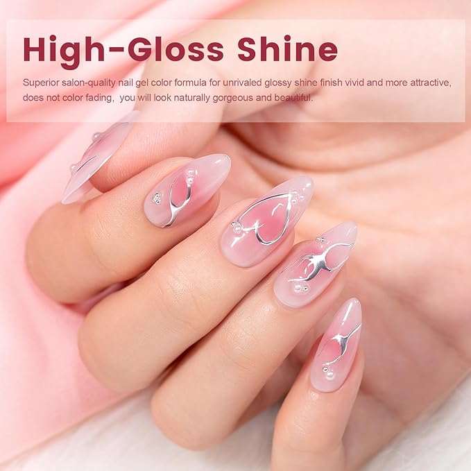 RARJSM Nude Gel Nail Polish Set 6 Colors with Metallic Silver Chrome Gel Liner Sheer Jelly Gray Pale Rose Apricot Pink GelPolish Transparent French Manicure Neutral GelVarnish LED UV Curing Requires-Velvo Beauty