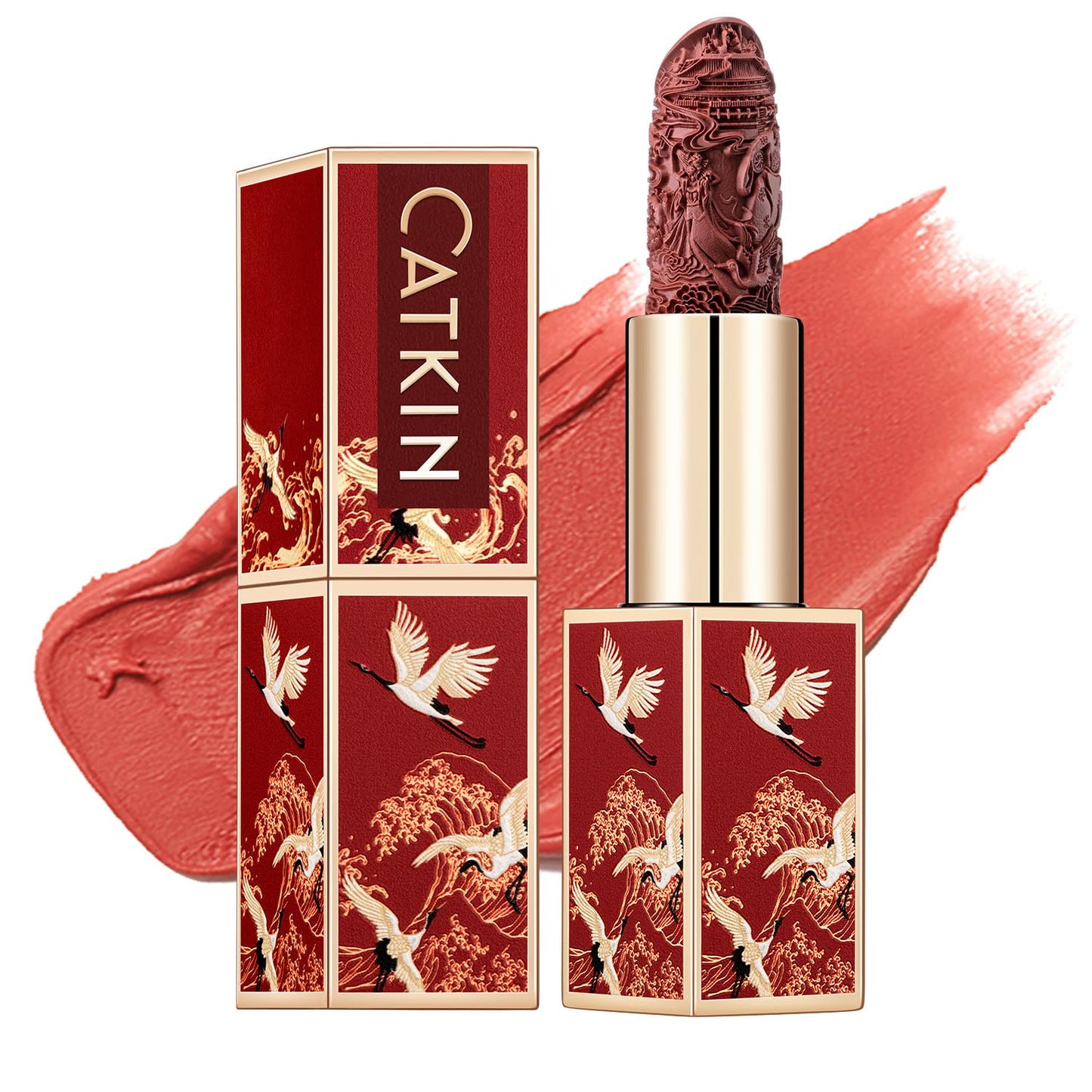 Catkin Rouge Matte Lipstick, Nude Waterproof Long Lasting Carving Satin Moisturizing Smooth Soft 0.13 Ounce-Chinese Style (CO137)-Velvo Beauty