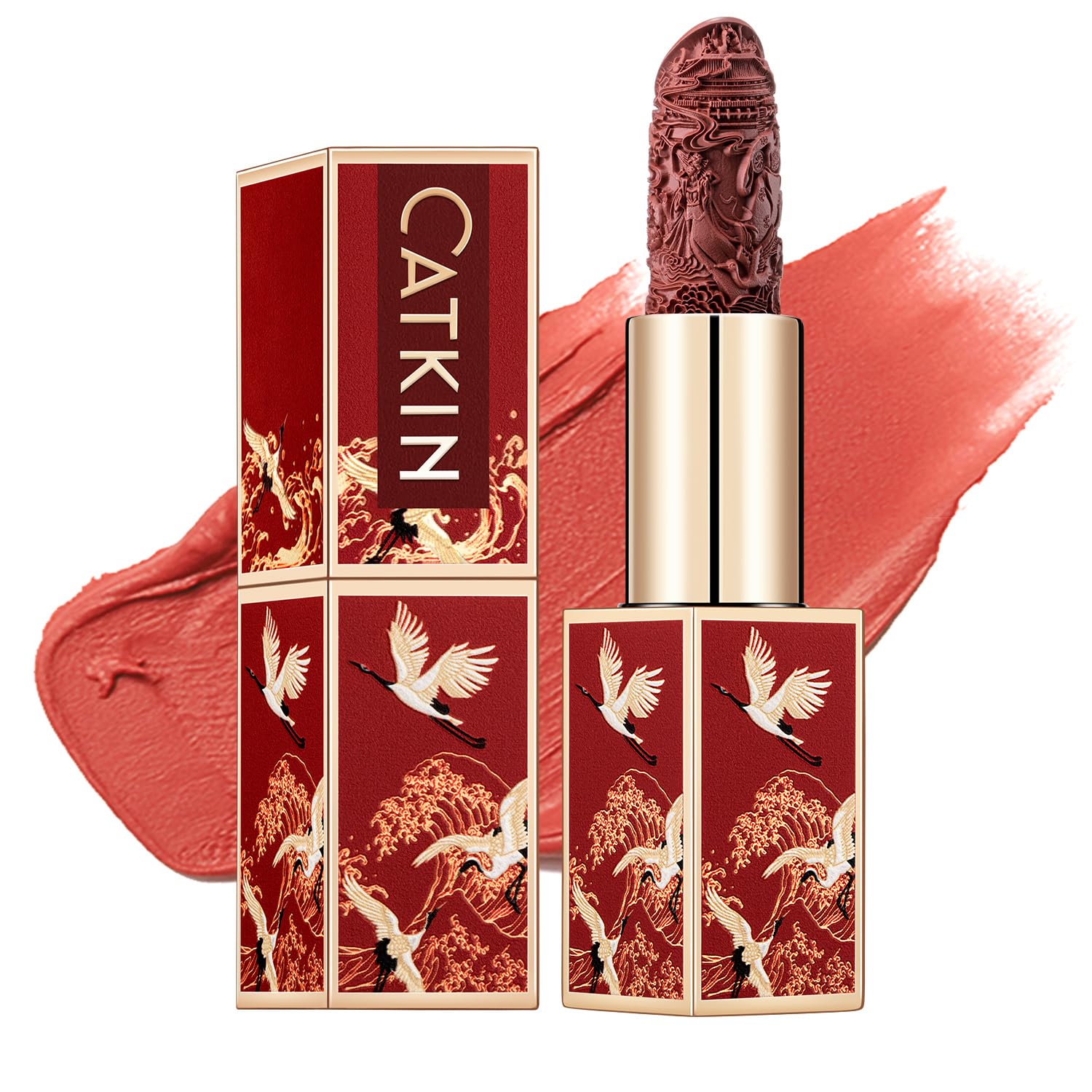 Catkin Rouge Matte Lipstick, Nude Waterproof Long Lasting Carving Satin Moisturizing Smooth Soft 0.13 Ounce-Chinese Style (CO137)-Velvo Beauty