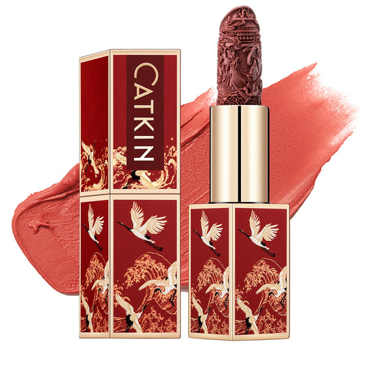 Catkin Rouge Matte Lipstick, Nude Waterproof Long Lasting Carving Satin Moisturizing Smooth Soft 0.13 Ounce-Chinese Style (CO137)-Velvo Beauty