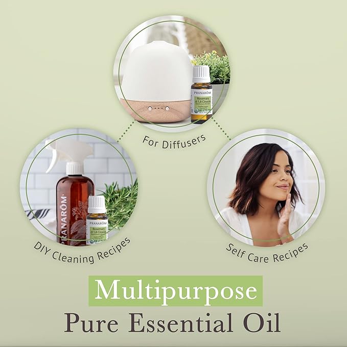 Pranarom USDA Certified Organic Rosemary Cineole Essential Oil (30ml), 100% Pure Undiluted Therapeutic Grade from Tunisia for Aromatherapy, Diffuser, Meditation, Massage, Relaxation-Velvo Beauty