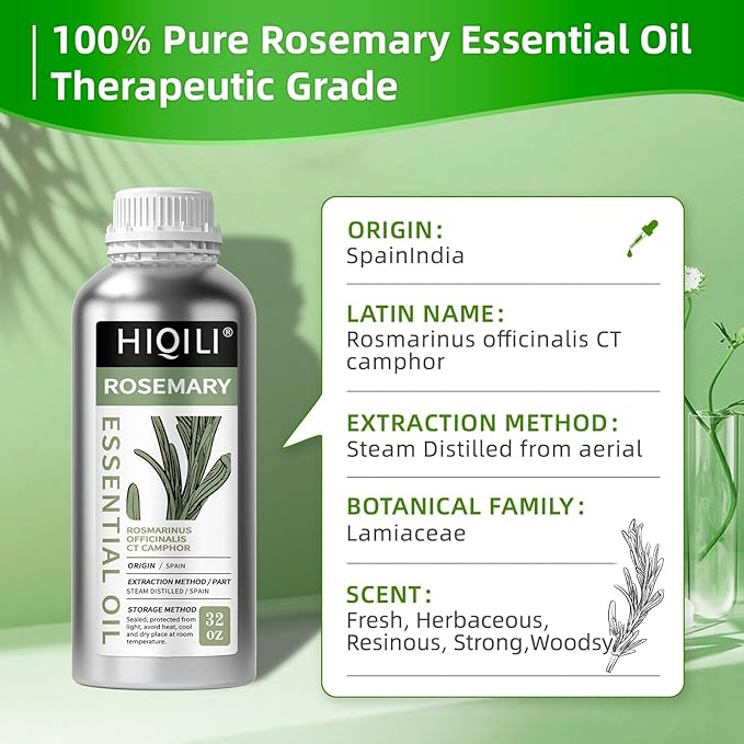 HIQILI 1000ML Rosemary Oil for Hair Growth, Add to Shampoo & Conditioner, 100% Pure Undiluted - 32 Fl Oz-Velvo Beauty