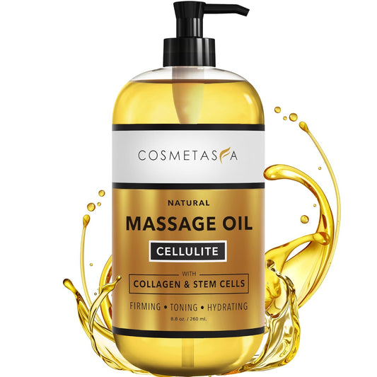 Cellulite Massage Oil with Collagen & Stem Cells- 100% Natural Anti Cellulite Oil, Assists with Firming, Toning & Moisturizes Skin 8.8 oz. by Cosmetasa-Velvo Beauty