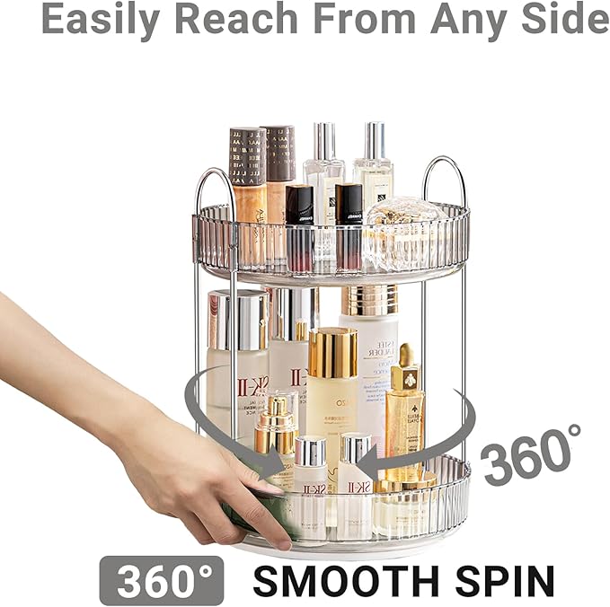 360 Rotating Makeup Organizer for Vanity,Bathroom Countertop Organizer,Spinning Perfume Organizer&Vanity Organizer(Grey-2 Tier)-Velvo Beauty