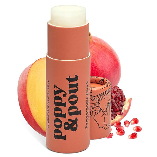 Poppy & Pout Pomegranate Peach Jumbo Lip Balm | All Natural Lip Balms & Moisturizers | Hydrates with Beeswax, Vitamin E, Organic Coconut Oil | Cruelty-Free | Lip Balm in Recyclable Cardboard Tube-Velvo Beauty