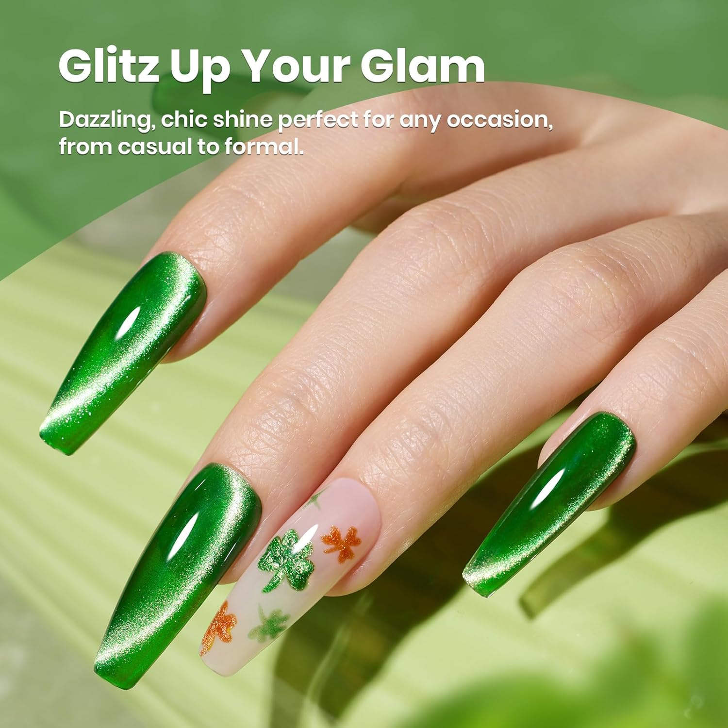 Beetles Green Cat Eye Gel Polish, 15ML Summer Emerald Green Gel Nail Polish with Magnet Soak Off UV Shimmer Velvet Gel Enchanted Glimmer Series French Nail Art Manicure Gifts for Women-Velvo Beauty