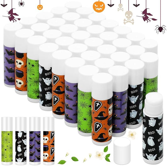 40 Pcs Halloween Lip Balm Ghost Spiderweb Skull Bat Lip Moisturizers for Halloween, 4 Styles-Velvo Beauty