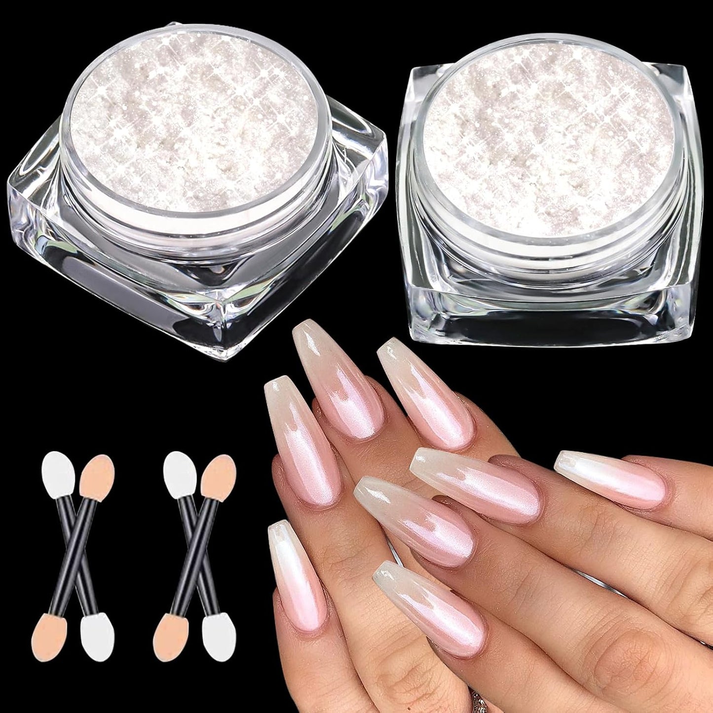 Pearl Chrome Nail Powder:【Super Transparent】 White Pearl Chrome Nail Powder Ice Shimmer Jewelry Transparent Aurora Glazed Donut Chrome Nail Powder for Nails Art DIY-Velvo Beauty