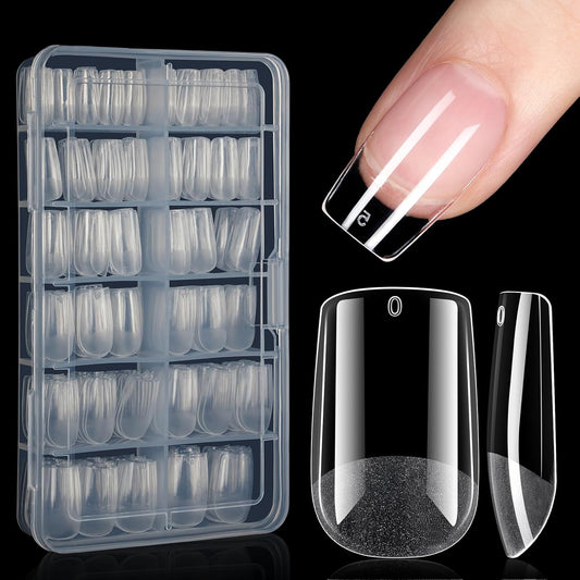 AILLSA Short Square Nail Tips Full Cover Clear Gelly Tips Half Matte Acrylic Tips Pre-Filed Fake Press on Nail Tips for Extension Home DIY Salon Manicure 216PCS 12 Sizes-Velvo Beauty