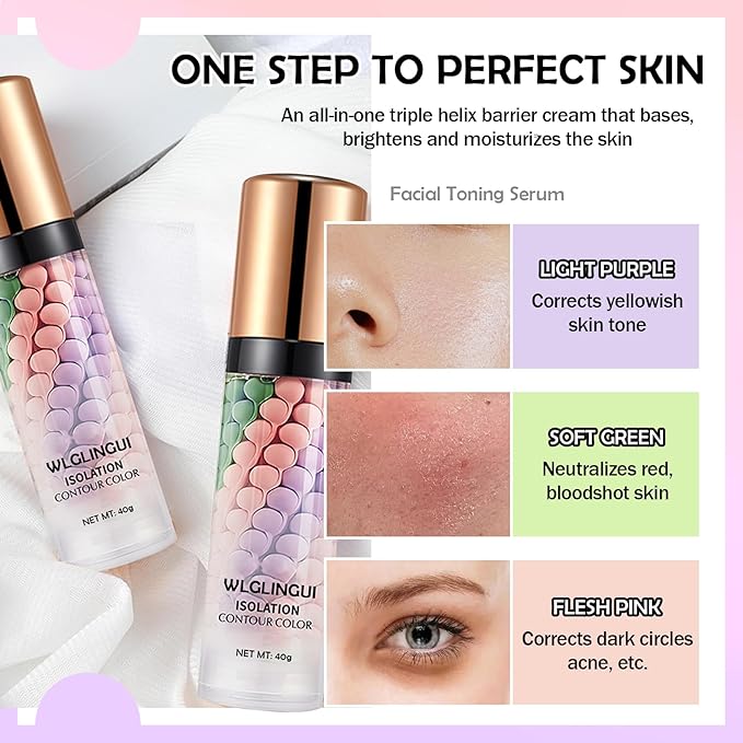 One Step Color Corrector,Tri-Color Color Correcting Facial Serum,Moisturizing Color Changing Foundation,Oil Control Tinted Moisturizer Isolation Cream for Face Makeup Primer Base-Velvo Beauty