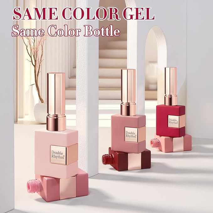 Double Rhythm 6 Pcs 15 ML Gel Polish Set Same Color Same Bottle Soak Off Gel Polish Kit Nail Art Manicure Salon DIY at Home for Women (Burgundy Red Nude Pink Purple Beige-T6-3)-Velvo Beauty