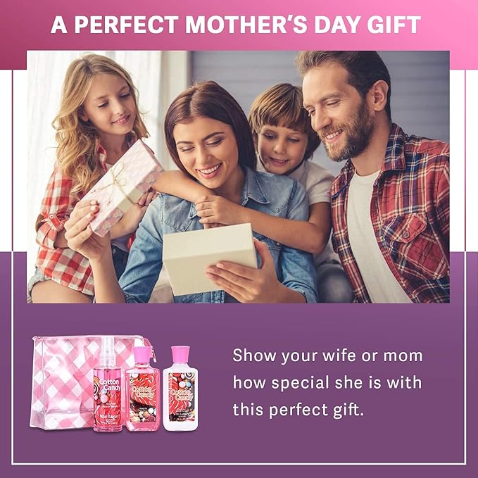 Bath & Body Care Travel Set - Home Spa Set with Body Lotion, Shower Gel and Fragrance Mist, Valentines Day Gifts for Her and Him(Cotton Candy)-Velvo Beauty