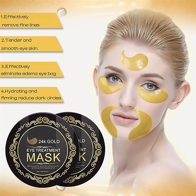 66PCS Under Eye Patches for Puffy Eyes 24K Gold Natural Hydrogel Collagen Eye Mask Reusable Silicone Gel Eye Anti Aging Pads for Reduce Fine Lines Wrinkles Eye Bags Transparent Gel Pack-Velvo Beauty