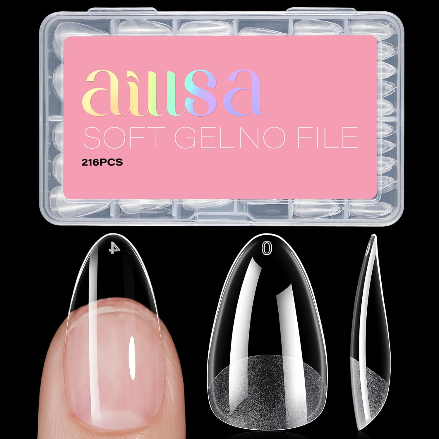 AILLSA Medium Almond Nail Tips Gel Half Matte Acrylic Nail Tips Clear Gelly Full Cover Pre-Filed Press on Nail tips Fake Nails For Extentions Manicure Salon Home DIY 216PCS 12 Sizes-Velvo Beauty