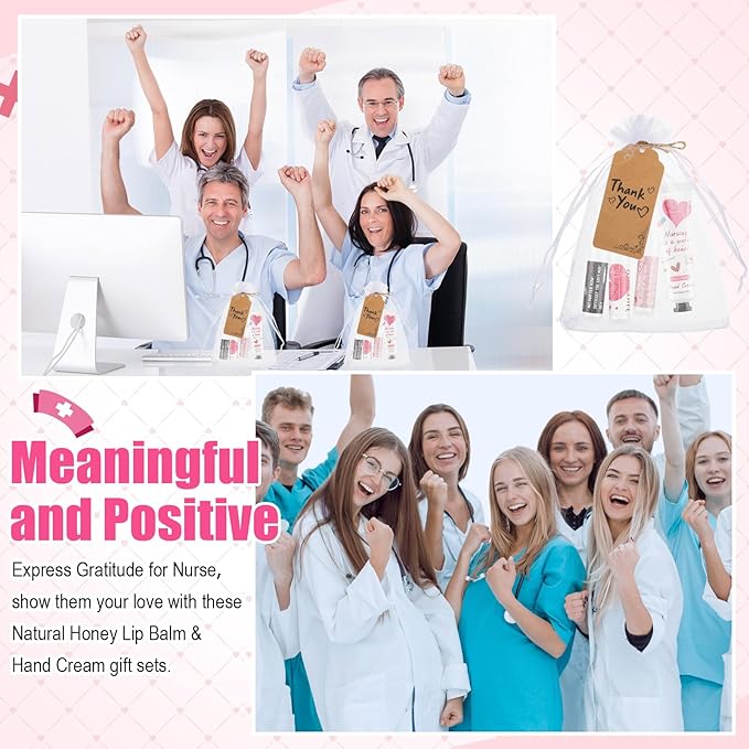 Nurse Appreciation Gifts Set Thank You Gifts Lip Balm Hand Cream for Dry Cracked Hands with Organza Bags Thank You Tags Jute for Party Holiday Nurse' Day(24 Sets)-Velvo Beauty