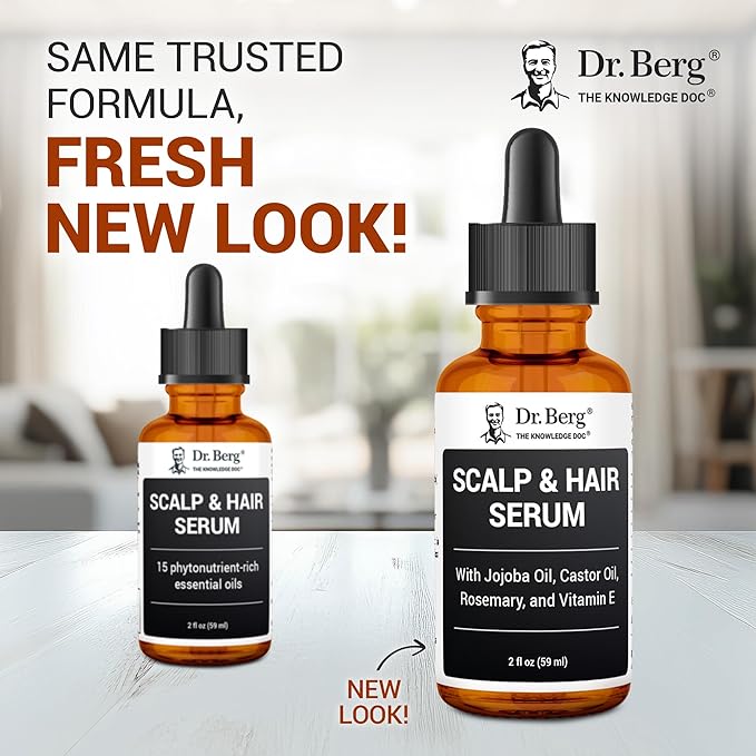 Dr. Berg Scalp & Hair Serum (Improved Formula) with Vitamin D3 & E - Clinically Tested, Paraben- and Sulfate-Free Hair Oil for Women & Men - Includes Rosemary Oil, Castor Oil & Jojoba Oil - 2 Fl oz-Velvo Beauty