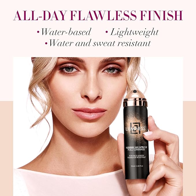 LUMINESS Spray Airbrush Foundation Makeup, Shade 050 - Lightweight, Full Coverage Foundation for Face, Neck & Body - Water-Based Concealer for Seamless Blending, Natural-Looking Finish, 2.36 fl oz-Velvo Beauty