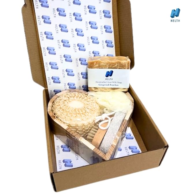 Spa Kit Birthday Box with Loofah Body Brush Gingered Peaches Goat Milk Soap, Orange-Velvo Beauty