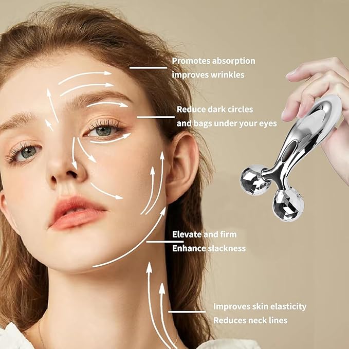 Stainless Steel Gua Sha and Face Roller Set,Metal Face Roller Gua Sha Massage Tool for Face Neck Eye Body Skin Care,Facial Roller for Women-Velvo Beauty