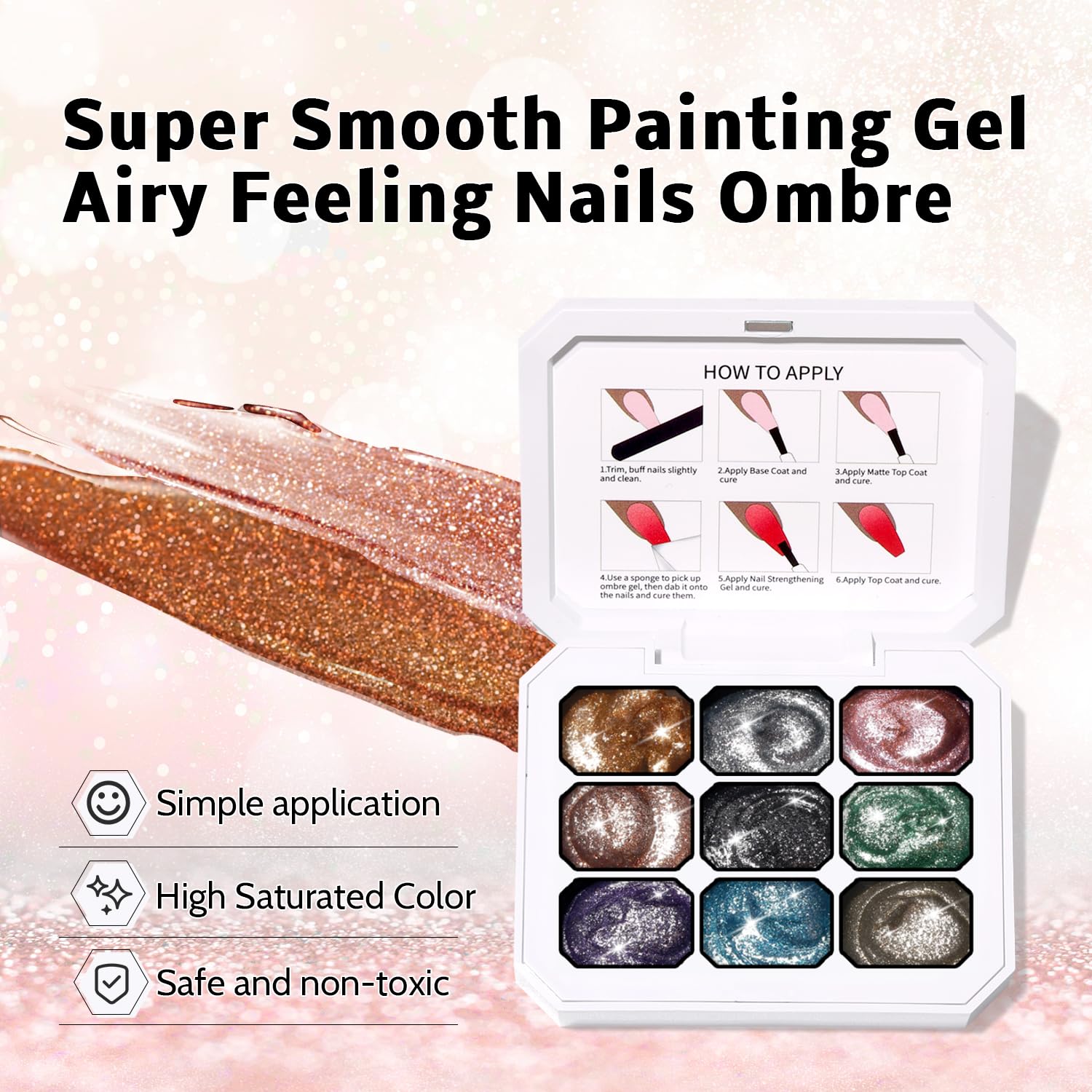 Sponge Pat Paint Nail Gel, 9 Colors Ombre Nails Gradient Gel Nail Blush Blooming Aura Nails Drawing Stripper Floral Painting Nail Art, No Wipe, UV/LED Curing (9 Colors K)-Velvo Beauty