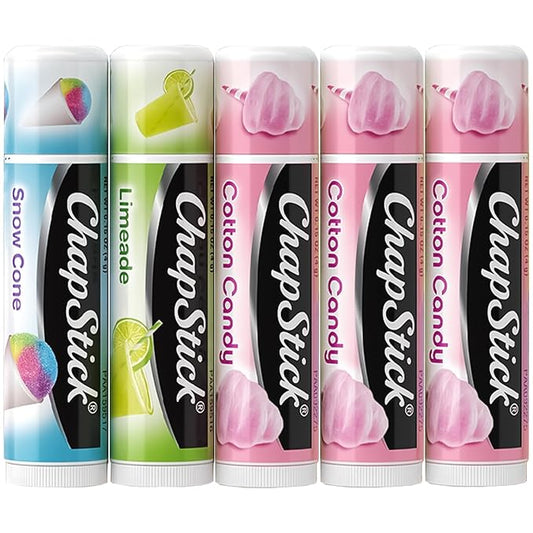 ChapStick Lip Balm, Vacation Getaway Collection (Snow Cone, Limeade, and Cotton Candy) + 2 Cotton Candy, 0.15 Oz Ea (5 Piece Set)-Velvo Beauty