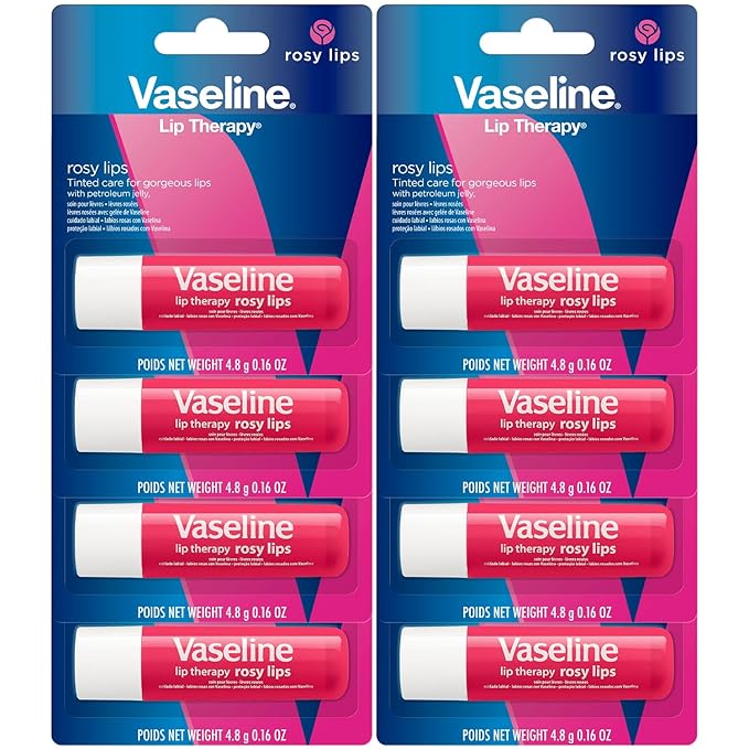 Vaseline Lip Therapy Rosy Lips - Hydrating Lip Balm Pack, Vaseline Stick, Lip Moisturizer for Dry Lips, 0.16 Oz Each (Pack of 8)-Velvo Beauty