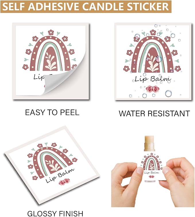 CRASPIRE 80Pcs 8 Styles Lip Balm Sticker Rainbow Self-Adhesive Homemade Lip Balm Labels Vintage Square DIY Label Stickers for Lip Balm Containers Cosmetics Lipsticks-Velvo Beauty