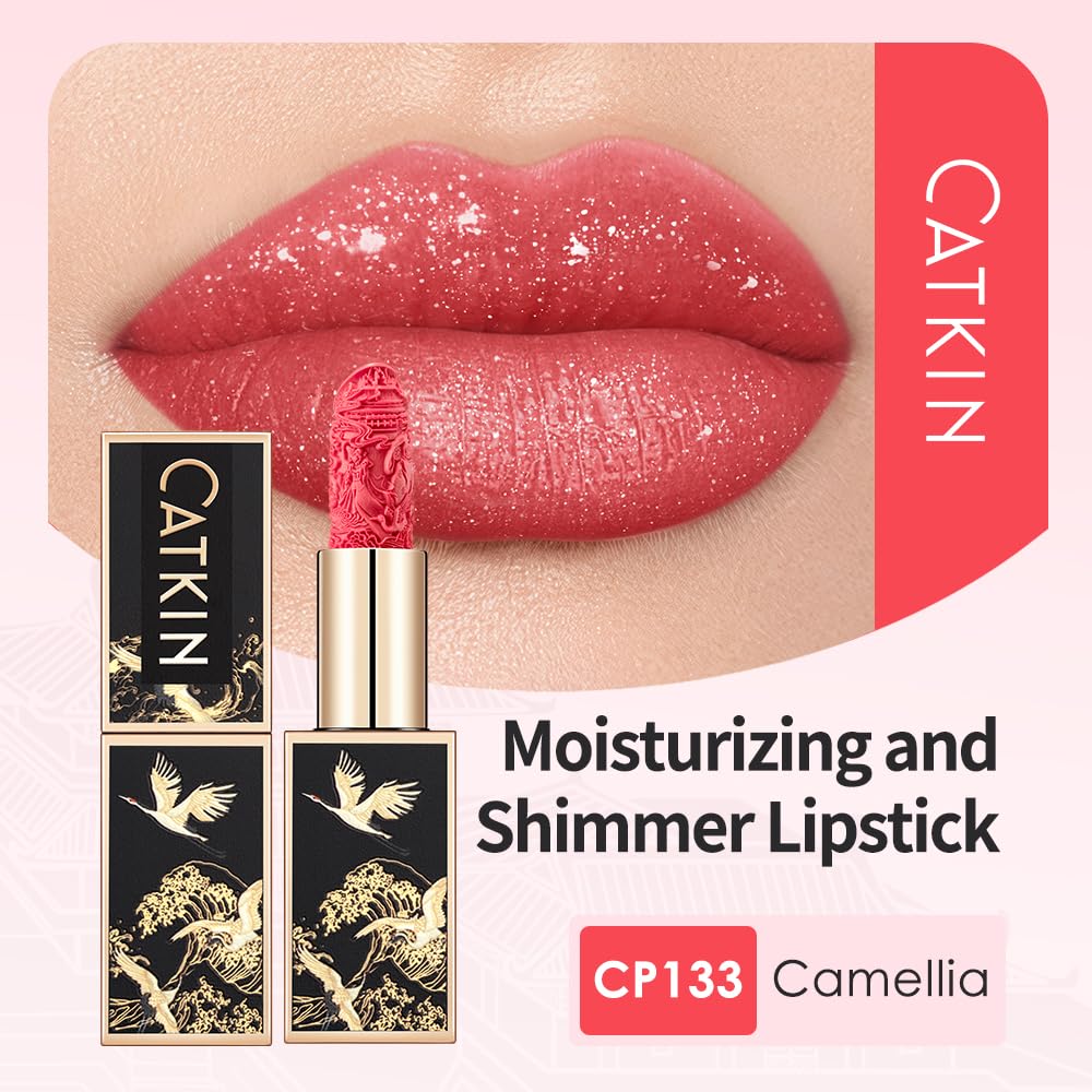 Catkin Moist Lipstick Hydrating High Impact Color Infused with Vitamin E and Avocado Oil Smooth Soft Texture Long Lasting Pink Glow Shimmer Finish 133-Velvo Beauty