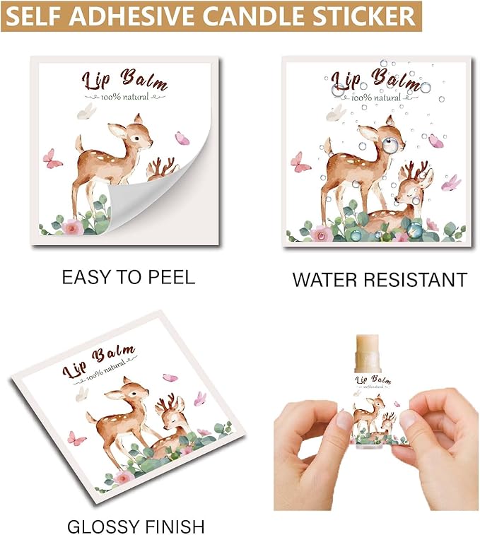 CRASPIRE 80Pcs 8 Styles Lip Balm Sticker Animals Self-Adhesive Cartoon Monkey Lion Homemade Lip Balm Containers Labels Vintage Square DIY Label Paper Sticker for Woman Cosmetics Lipsticks Decor-Velvo Beauty