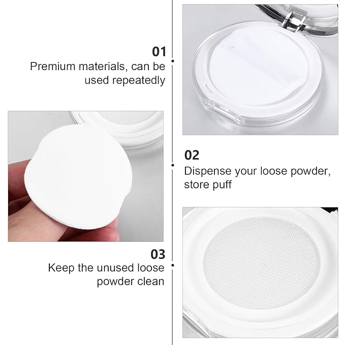 Powder Container 2pcs Loose Powder Containers with Elasticated Net Sifter, Mirror and Puff 5g Loose Powder Compact Case Case for DIY Makeup and Travel (Sliver) Powder Puff-Velvo Beauty