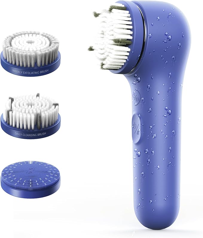 Premium Facial Cleansing Brush,Waterproof Face Scrubber,Spin & Sonic Modes with 3 Intensities,Magnetic 3-Head System for Deep Pore Cleaning, Gentle Exfoliation & Sensitive Skin Care - for Women & Men-Velvo Beauty