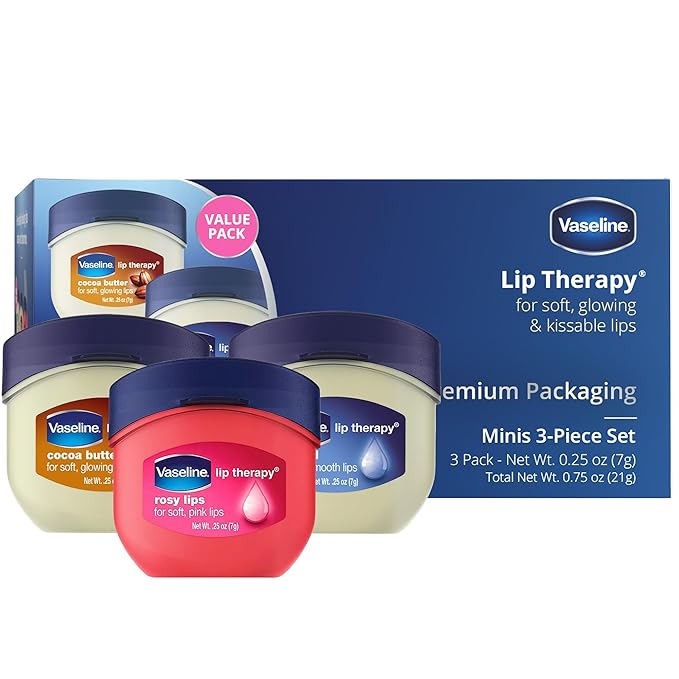 Vaseline Lip Therapy 0.25 Oz / 7g 3 Pack Bundle - Original, Rosy Lips & Cocoa Butter-Velvo Beauty