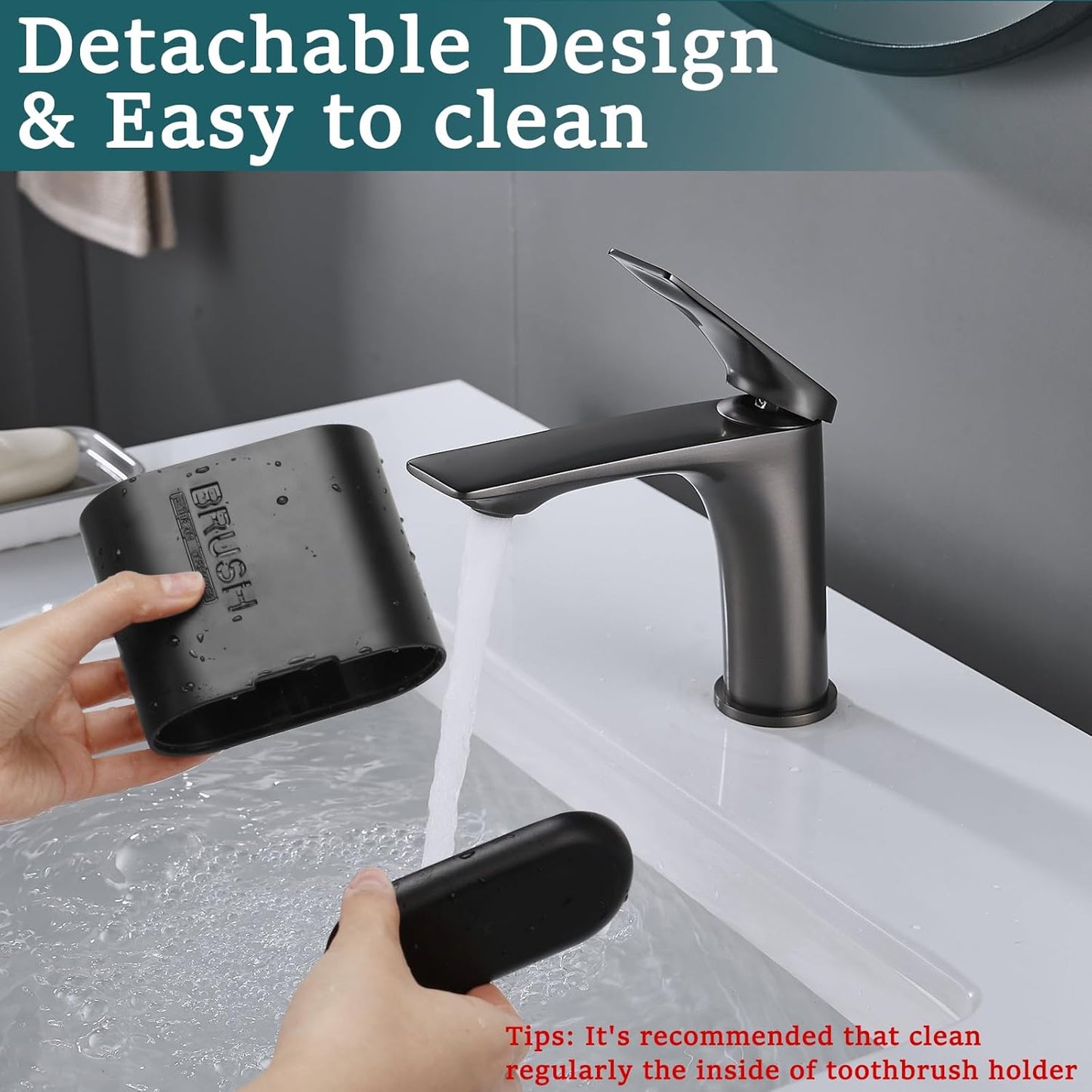 Toothbrush and Toothpaste Holder with Bamboo Divider for Bathroom Countertop Organizer, Detachable for Easy Clean, 2 Slots Electric Toothbrush Holders Storage Caddy Drainage for Family-Black-Velvo Beauty