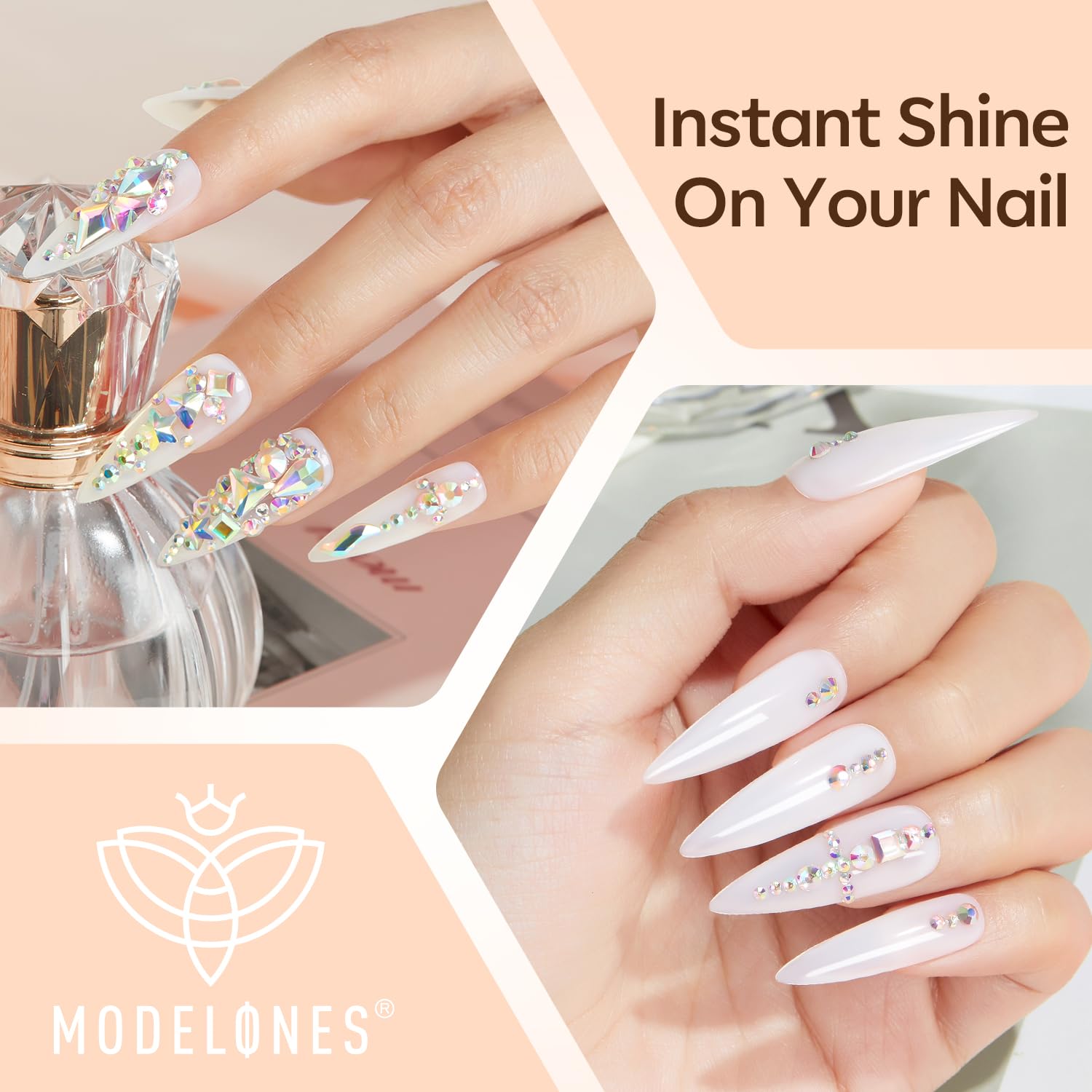 Modelones Manicure Tables Supports Growth 4-in-1 Rhinestone Glue - Super Strong for Press On Nails, Gems, Charms & Rhinestones, No Wipe Nail Art Glue, 30g Cured Needed-Velvo Beauty